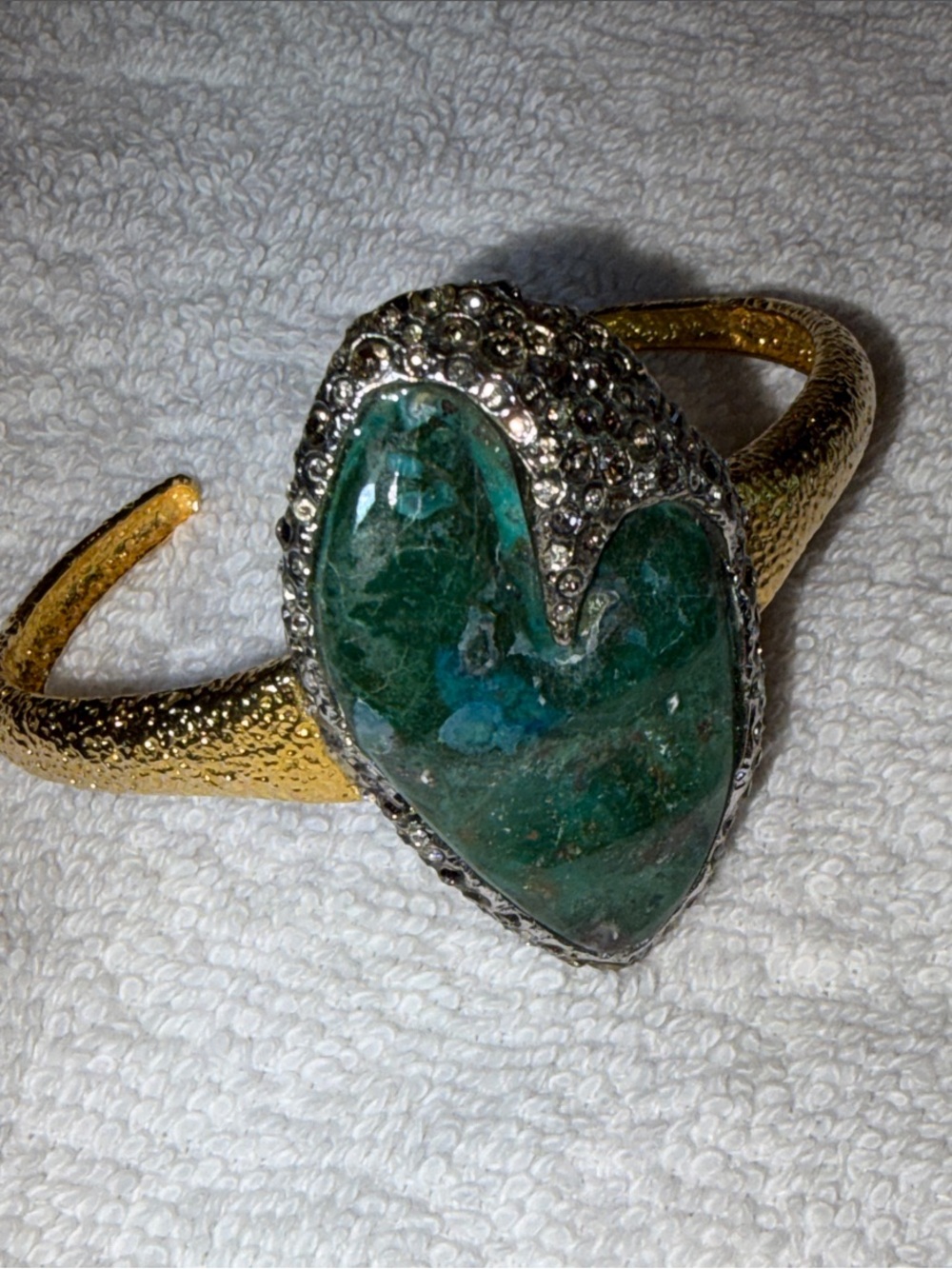 Alexis Bittar Gold-Tone Cuff Bracelet with Heart-Shaped Green Stone